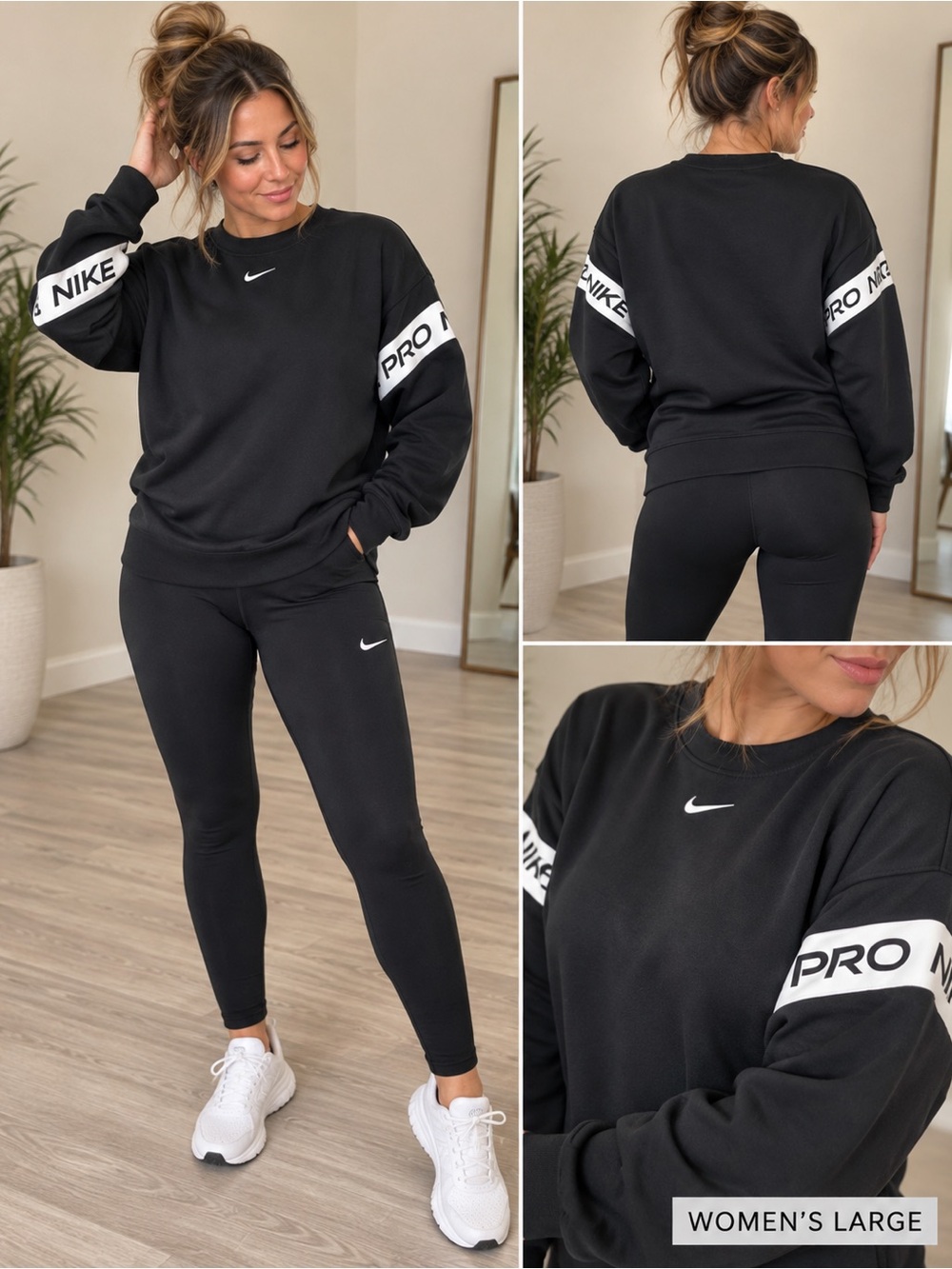Nike Black Women’s Pro Crewneck Sweatshirt and Leggings Set